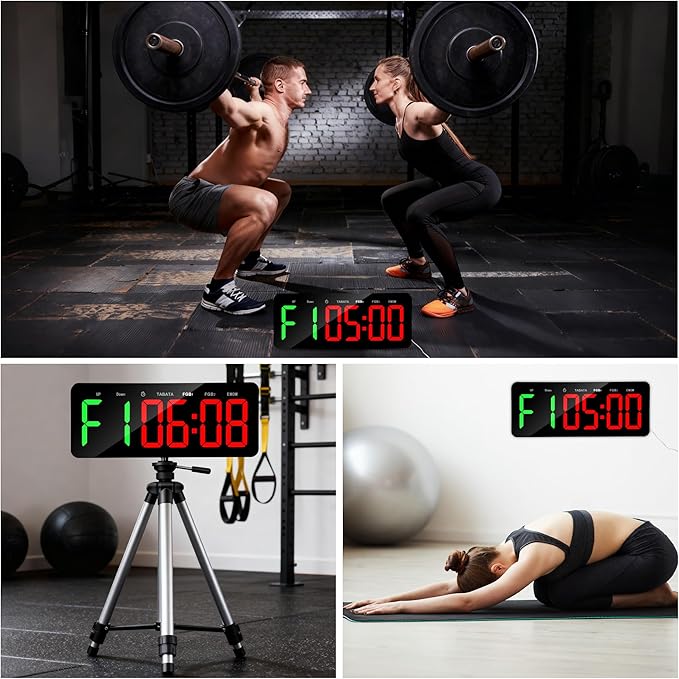 Upgraded Gym Timer Clock for Tabata/FBG/EMOM - Large Workout Clock for Home Gym with Remote Control, Count Down & Up | Stopwatch, Fitness Digital Timer for Home/Yoga/Boxing/Garage