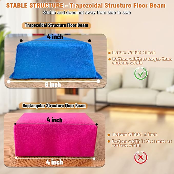 MARFULA 6 FT / 8 FT / 9 FT Folding Gymnastics Beam Foam Balance Floor Beam - Extra Firm - Suede Cover - Anti Slip Bottom with Carry Bag for Kids/Adults Home Use