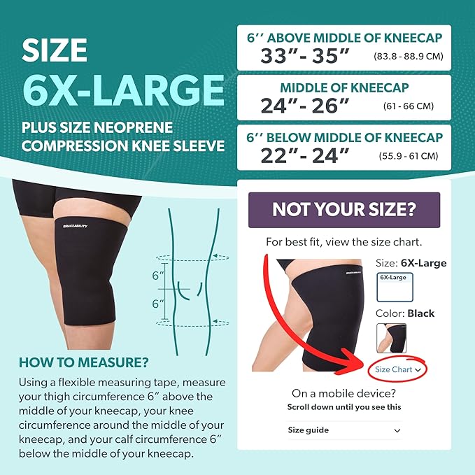 BraceAbility Plus Size Neoprene Knee Sleeve - Compression Support Brace for Bariatric Women or Men with Arthritis Joint Pain, Fitting Overweight to Obese Thighs and Legs (6XL)