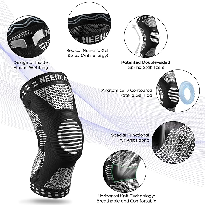 NEENCA 2 Pack Knee Braces for Knee Pain, Compression Knee Sleeves with Patella Gel Pad & Side Stabilizers, Knee Support for Meniscus Tear, Arthritis, Joint Pain, ACL, Runner, Workout