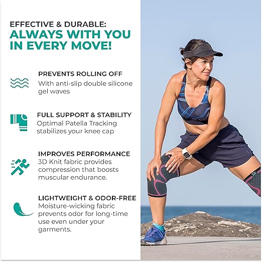 Modvel 2 Pack Knee Brace for Women & Men - Knee Support for Walking, Knee Compression Sleeves for Pain Relief, Knee Sleeves for Women, Knee Sleeves for Men, Knee Brace for Sports, Workouts & Arthritis