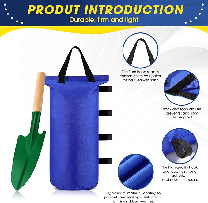 Nuenen 20 Pcs Canopy Sand Bags for Weight 560 Lbs Total Heavy Canopy Weights Tent Weights with Shovel for Sandbags Shelter Patio Umbrella Outdoor Instant Canopies Without Sand(Blue)