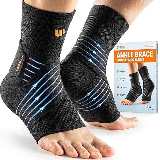 Low-Profile Ankle Brace for Women & Men, Customizable Ankle Compression Sleeve w/Wide Strap, Foot Support Wrap for Plantar Fasciitis Pain Relief, Achilles Tendonitis, Sprain, Black, 1 Pair, XXL