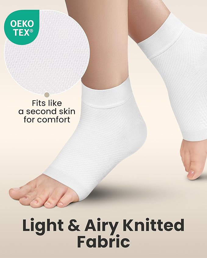 KEMFORD Ankle Compression Sleeve - 1-Pair, Plantar Fasciitis Braces - Open Toe Compression Socks for Swelling, Sprain, Neuropathy, Foot Arch Support for Men and Women - 20-30mmhg, 2XL, White