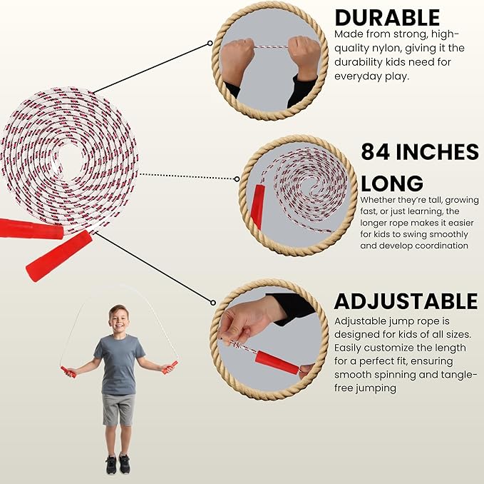 ArtCreativity 84 Inch Nylon Ropes for Kids - Pack of 12 - Durable Jump Ropes with Plastic Handles - Healthy Indoor and Outdoor Activity, Classroom Gifts, Party Favors, Gifts for Boys and Girls