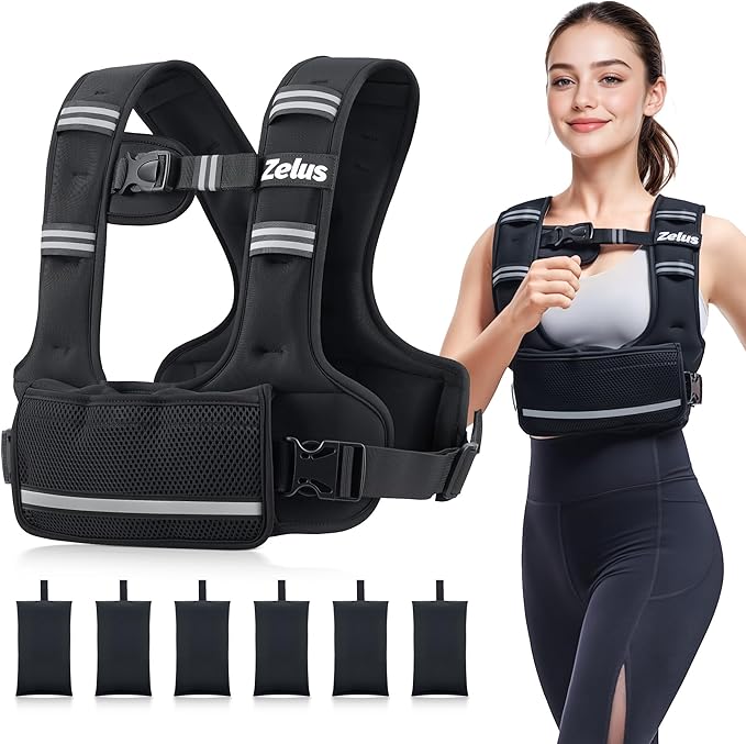 ZELUS Weighted Vest for Women Men, 4-10lb/11-20lb/20-32lb Curve-Fit Ergonomic Design Adjustable Workout Vest with 6 Iron Sand Bags, SGS-Certified Rucking Vest for Strength Training & Cardio Workouts