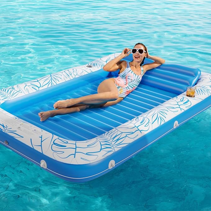 Inflatable Tanning Pool Lounger Float - Jasonwell 4 in 1 Sun Tan Tub Sunbathing Pool Lounge Raft Floatie Toys Water Filled Tanning Bed Mat Pad for Adult Blow Up Kiddie Pool Kids Ball Pit Pool (XXL)