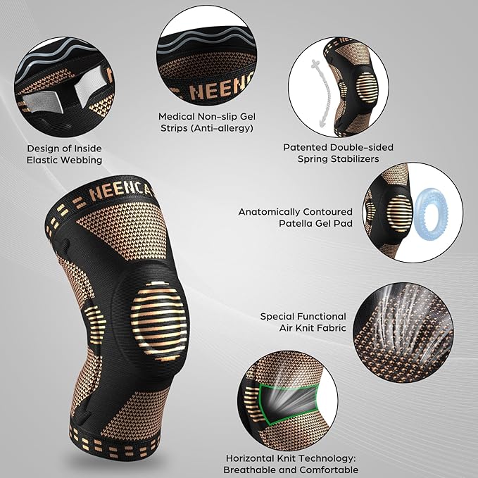 NEENCA Professional Knee Brace for Pain Relief, Medical Knee Support with Patella Pad & Side Stabilizers, Compression Knee Sleeve for Meniscus Tear, ACL, Joint Pain, Runner, Workout (Copper, Medium)