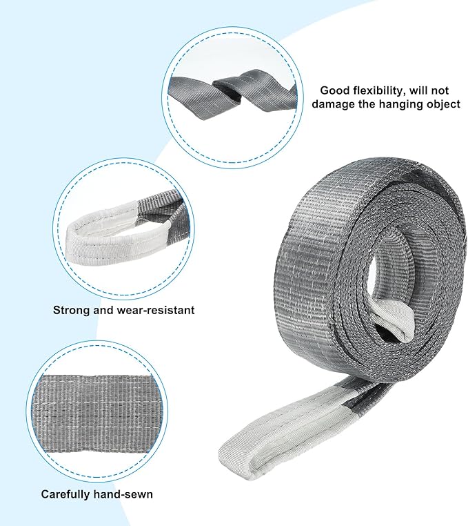 PATIKIL Lifting Slings Straps, 1 Pcs Polyester 16ft Heavy Web Slings Duty Flat Lifting Belts Pull Lifting Straps Slings Mount(8818lbs), Grey