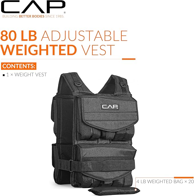 CAP Barbell Adjustable Weighted Vest | 20-150 lbs | Heavy-Duty Workout Vest with Removable Iron Weights for Strength Training, Cardio, Running, and Calisthenics