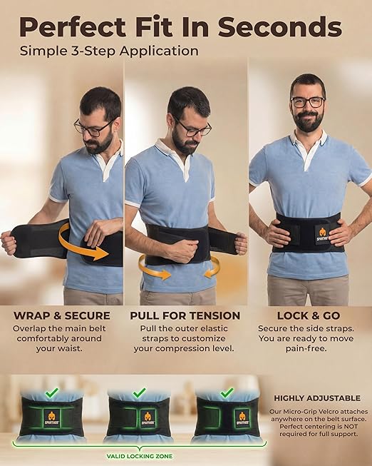Sparthos Back Brace for Lower Back Pain - Immediate Relief from Sciatica, Herniated Disc, Scoliosis - Breathable + Lumbar Support Pad - For Men & Women - Fits 44–52″ Waist (Large, Check Size Chart)