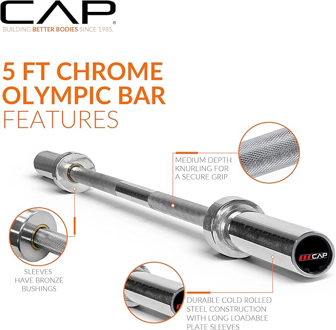 CAP Barbell 2-Inch Olympic Barbell Bars | 5 ft, 6 ft, & 7 ft | Multiple Options