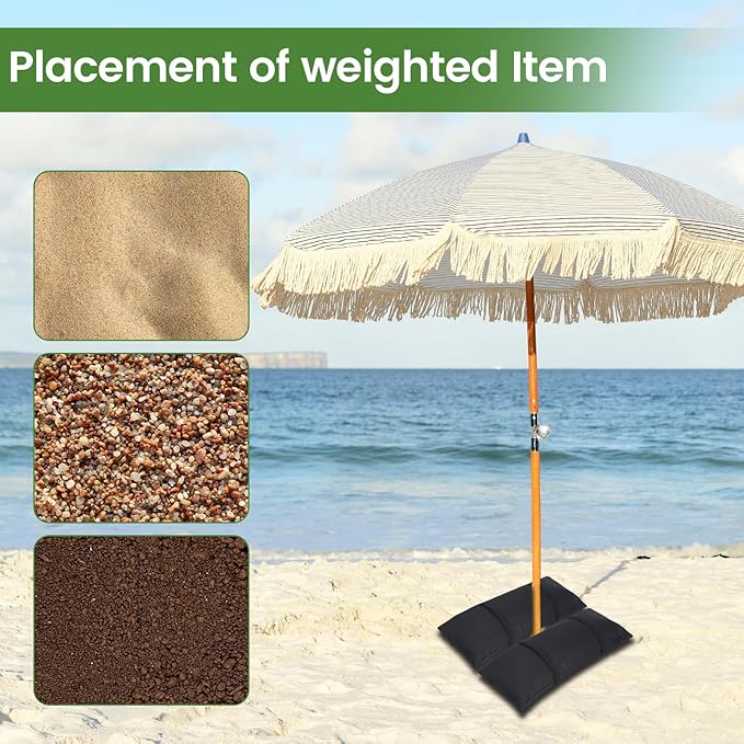 Umbrella Base Weights Sand Bags, 6 x 55LBS Fillable Sandbags for Outdoor Umbrella Stands, Cantilever Umbrellas, Trampolines, Patio Furniture, Garden Backyard Poolside Accessories Black (Without Sand)