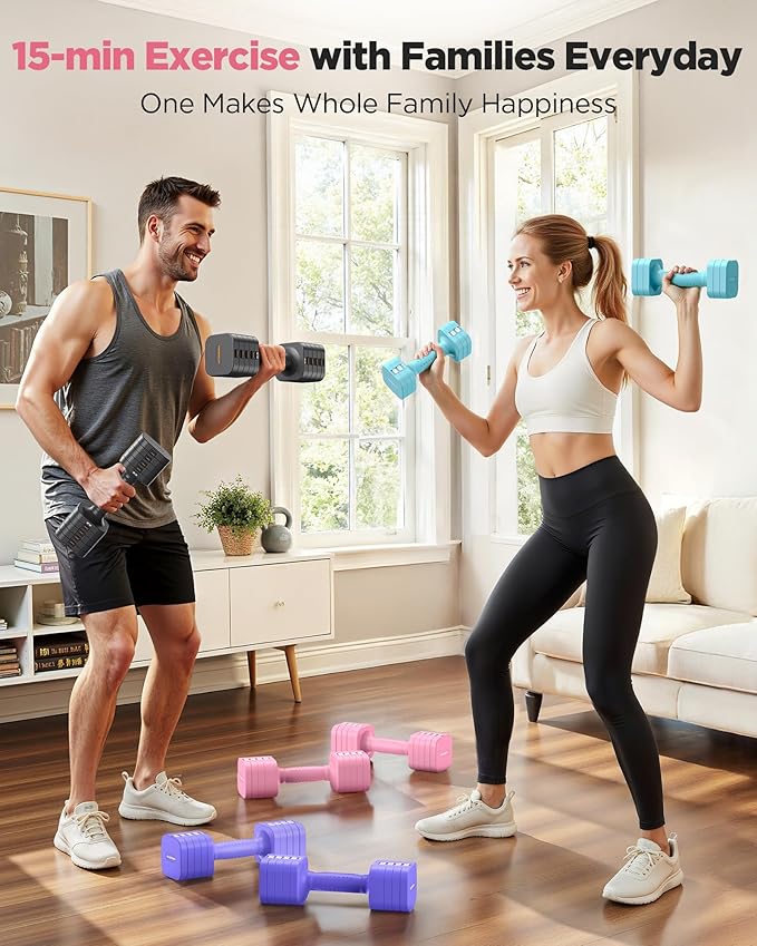 FEIERDUN 5-in-1 Adjustable Dumbbell Set of 2, 12LBS/20LBS Hand Weights for Women, Men, 1s-Adjust Dual-Stable Dumbbell Set for Women Home Gym & Outdoor