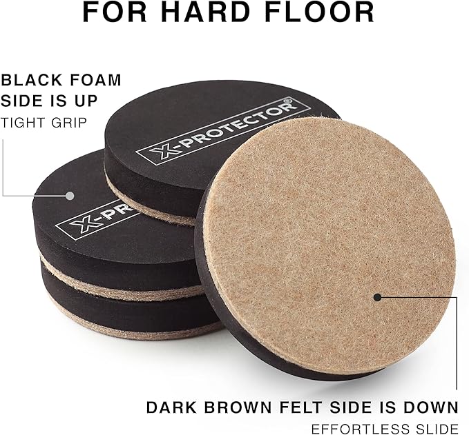 X-Protector Furniture Sliders - 8 PCS 3 1/2" - 4 Furniture Sliders Hardwood Floors & 4 Furniture Sliders for Carpet - Moving Pads for All Floor Types! Reusable Sliders to Move Furniture Easily!