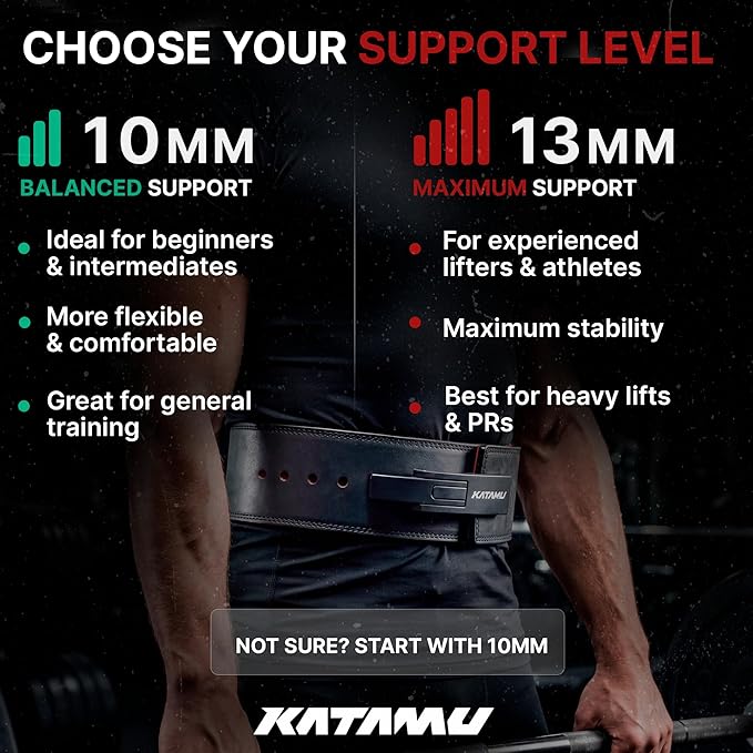 Katamu Premium Leather Lever Weightlifting Belt – Secure Steel Lever, Powerlifting Support for Deadlifts, Squats & Heavy Lifts - Be A Hero