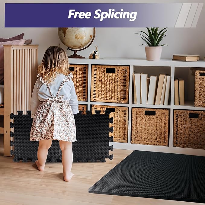 1/2 inch Thickened Interlocking Foam Floor Mats (20 Sq Ft), 20 Tiles 12.6X12.6in High Density EVA Gym Flooring for Home Gym, Weightlifting, Kids Play Area, Non-slip, Free Splicing.