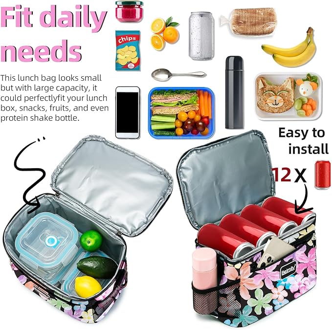 BEIMILY Small Insulated Lunch Bag Women/Men,Reusable Soft Sided Small Lunch Box Soft Sided,Leakproof Cooler Bag for Work,Travel, Fitness, Picnic with Adjustable Shoulder Strap for Adults