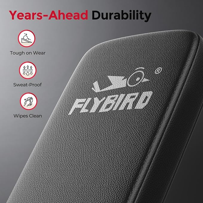 FLYBIRD Adjustable Weight Bench, ASTM-Certified 800LBS Workout Bench Foldable for Home Gym, 90° to -30° FID and 30in Extended Backrest for Bench Press Strength Training Exercise