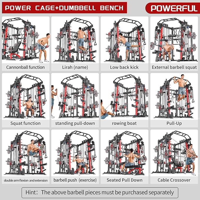 Multi-Purpose Squat Rack,Smith Machine Weight Rack Set with Cable Crossover System, Home Gym Power Racks, Power Racks and Packages