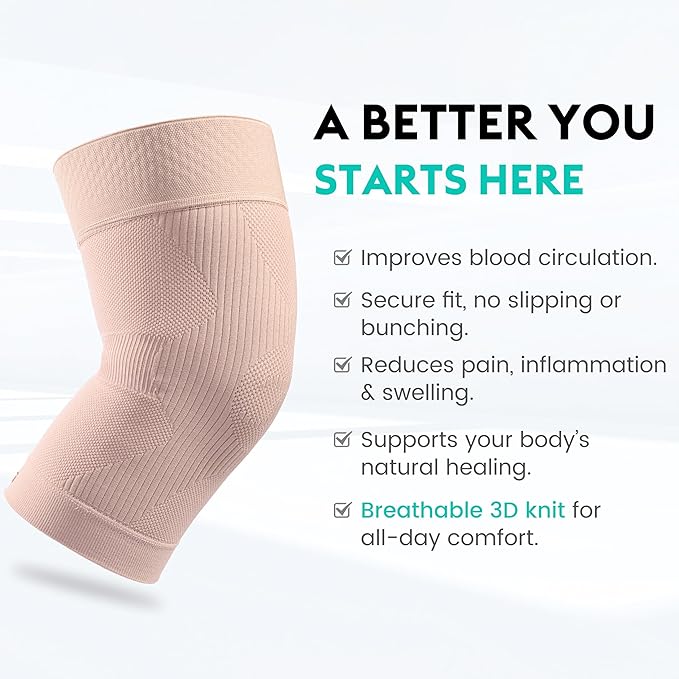 KEKING Orthopedic Brace for Tendinitis, Arthritis, ACL, MCL, Injury Recovery, Meniscus Tear, Knee Pain, Aching Knees, Patellar Tendonitis and Arthritis, Knee Compression Sleeves 2 Pack, Beige XL