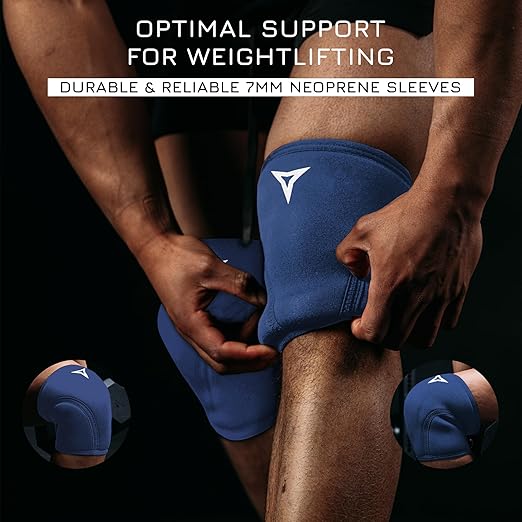 Breaking Limits Navy Blue Lifting Knee Sleeves Men (Pair) - 7MM Sleeves Weightlifting Men & Women - Powerlifting Knee Sleeves for Squats - Squat Knee Brace for Lifting - Rodilleras para Gym Hombre y Mujer (M)