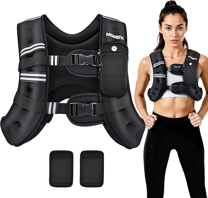 PACEARTH Weighted Vest,6lb/8lb/10lb/12lb/16lb/20lb/25lb/30lb Weight Vest with Reflective Stripe, Body Weight Vests for Women, Men, Weight Loss Workout, Strength Training, Running, Walking, Jogging