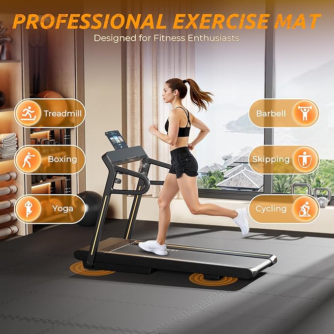 PRAISUN 0.6" Thicker Rubber Top Gym Flooring for Home Gym, 6 Pcs 24 Sq Ft Workout Mats, Exercise Mat, Interlocking Rubber Floor Mats with High Density EVA Foam for Garage, 24 x 24in, Black
