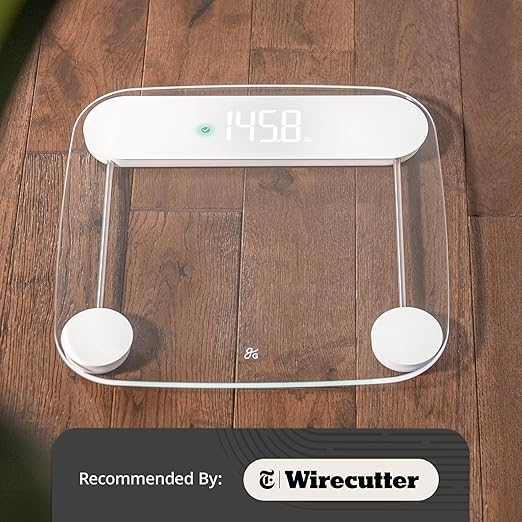 Greater Goods AccuCheck Digital Scale for Body Weight - Accurate Digital Bathroom Scale with High-Precision Sensors, Large Easy-to-Read Backlit Display, 400 lb Capacity, Auto Step-On (Clear)