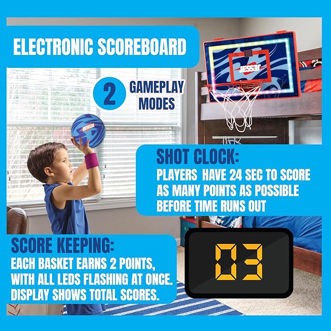 Jesser Basketball Hoop with Balls | Fun Indoor Game for All Ages 6+, Gift for Kids, Children, Teens & Families, Bedroom & Playroom | Toy for Boys & Girls (Ceiling Hoop or Over The Door)