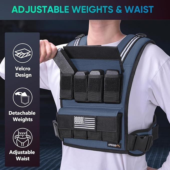 APEXUP Adjustable Weighted Vest Men 20lbs/30lbs/40lbs Weights with Reflective Stripe, Weight Vest Woman Workout Vest for Strength Training Running Walking