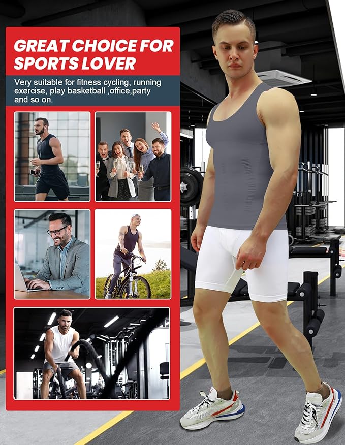 MEETYOO 1/2/3 Pack Men's Shaper Slimming Tank Top Athletic Compression Shirt with Sleeveless Undershirts for Men