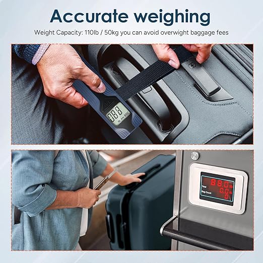 travel inspira Luggage Scale Battery-Free, Travel Essentials, Portable Handheld Digital Suitcase Weight Scale for for Travel Accessories, 110lbs/50kg (Dark Blue)