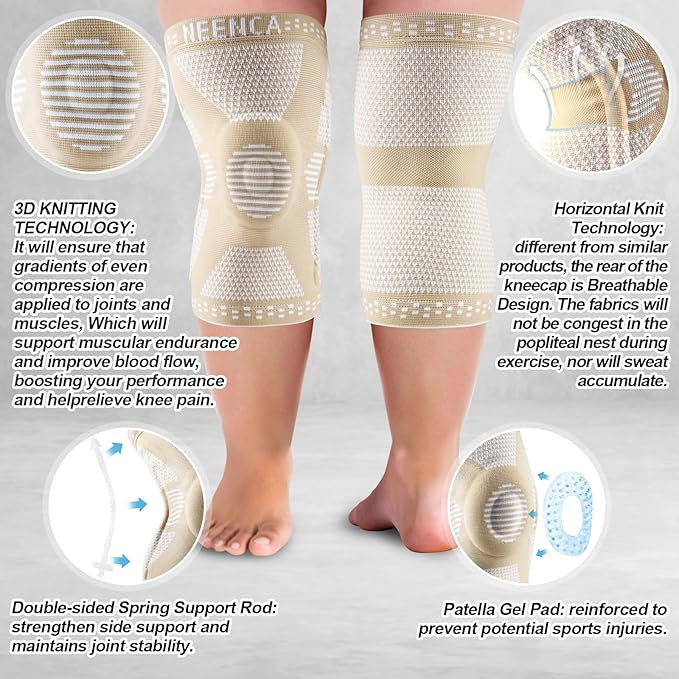 NEENCA Plus Size Knee Brace for Women & Men, Knee Compression Sleeve for Large Leg and Big Thigh, Knee Support with Side Stabilizers for Knee Pain Relief, Meniscus Tear, Arthritis, ACL, Sports. ACE-59