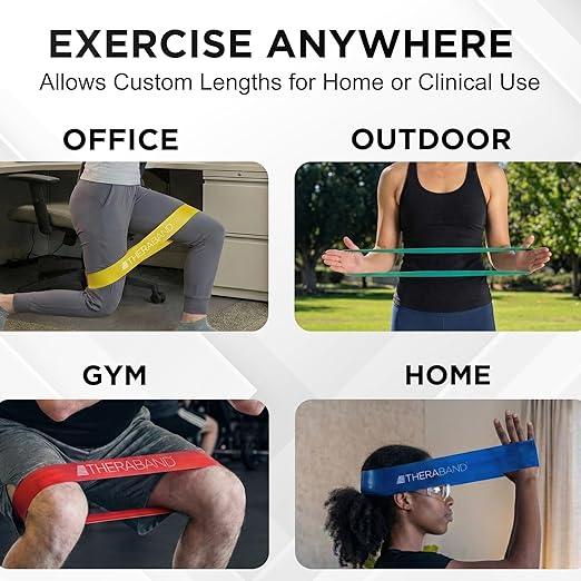THERABAND Resistance Band Loop Set, 12" Workout Bands for Strength Training, Stretching & Physical Therapy, Set of 4 Color-Coded Exercise Bands with Varying Resistance Levels, Portable & Durable