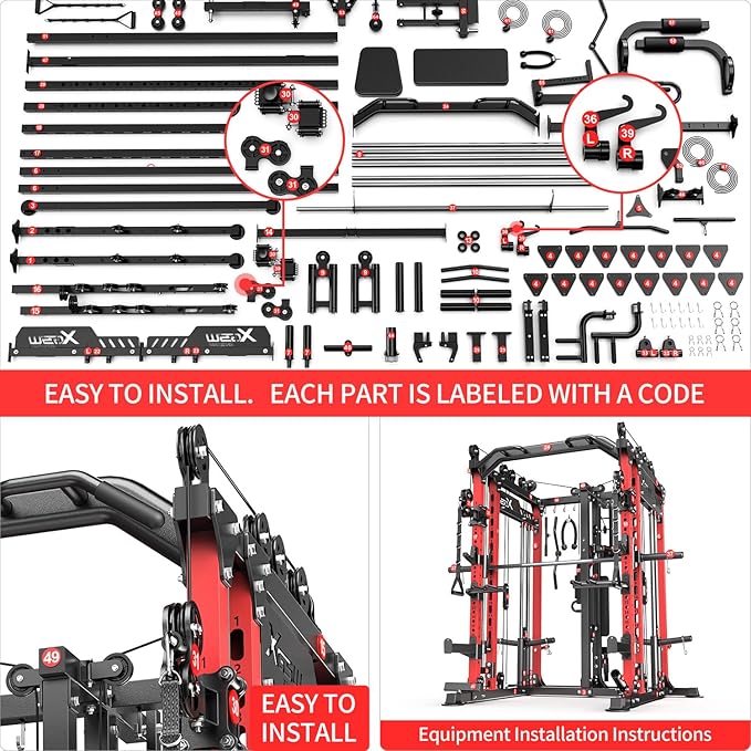 Multi-Purpose Squat Rack,Smith Machine Weight Rack Set with Cable Crossover System, Home Gym Power Racks, Power Racks and Packages