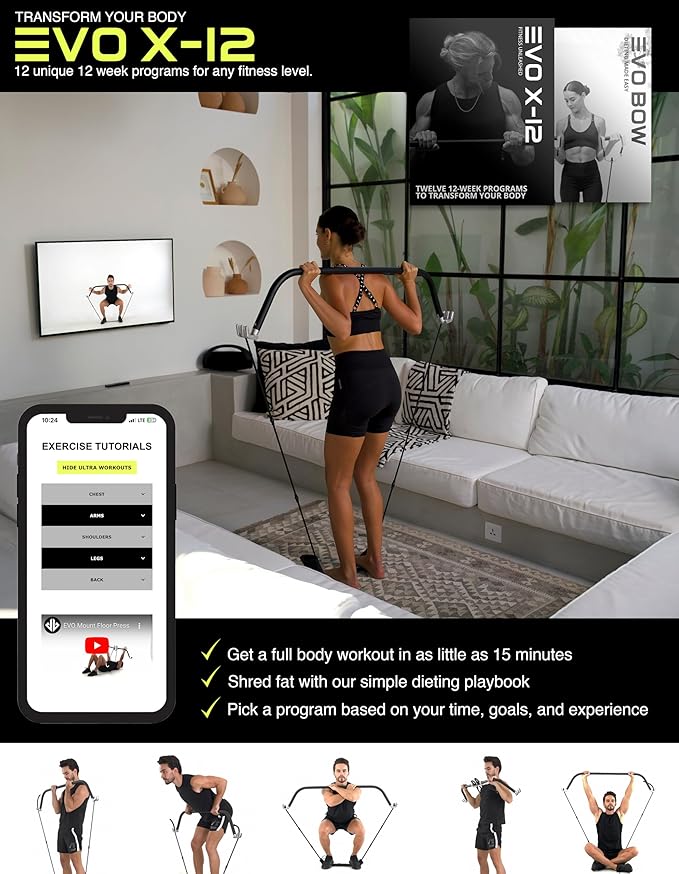EVO Bow - All in One Portable Home Gym System with Weighted Pushups | Compact Strength Training and Exercise Equipment for Travel with Notched Resistance Bands for Full Body Training | 300lbs (Ultra)
