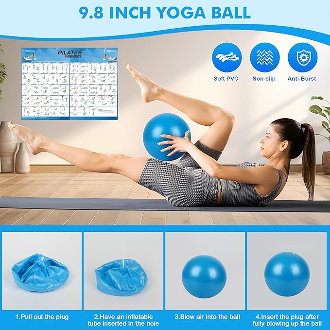 Goocrun Pilates Ring Set Exercise Equipment, with Exercise Resistance Bands Set, Pilates Ball, Sliding Disks. Portable Home Gym - with Fitness Guide Poster