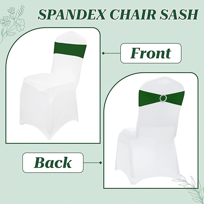 MDS Pack of 150 Spandex Chair Sashes Bows Universal fits Elastic Stretch Chair Bands Ties with Buckle Slider Bow for Wedding Decoration Spandex Slider Sashes Bow - Green