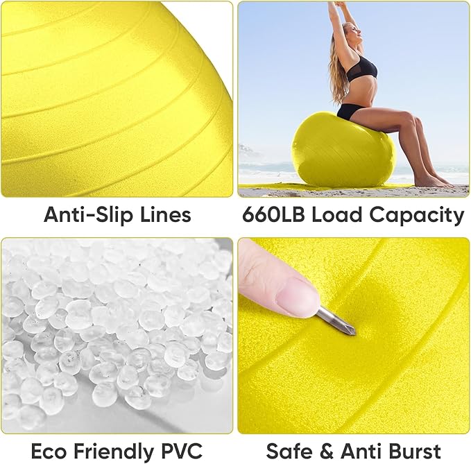 APEXUP Yoga Ball Exercise Ball Anti Slip Heavy Duty for Fitness, Balance & Core Workout, Balance Training, Pregnancy & Physical Therapy, 5 Sizes