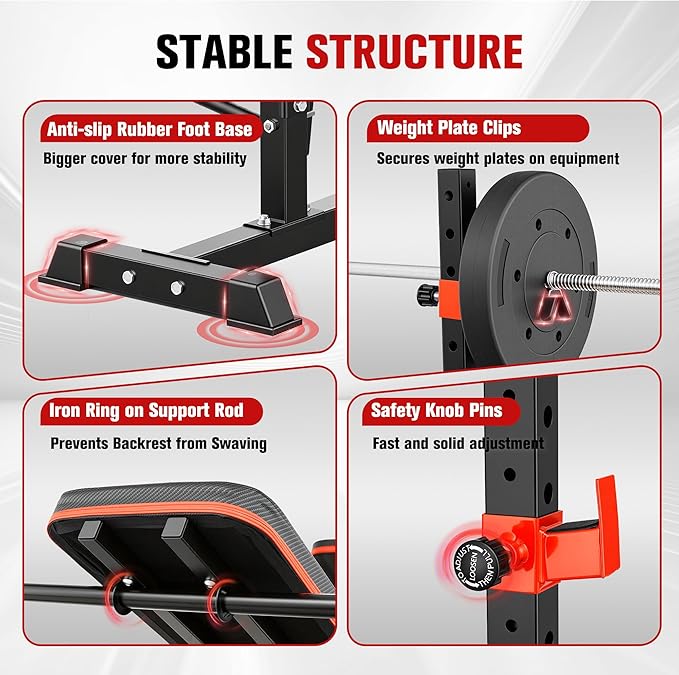 Foldable 1500LBS 8 IN 1 Olympic Weight Bench Set with Squat Rack, Leg Extension/Curl & Preacher Curl, Adjustable Bench Press Set with Safety Bar Catches for Home Gym Full Body Workout