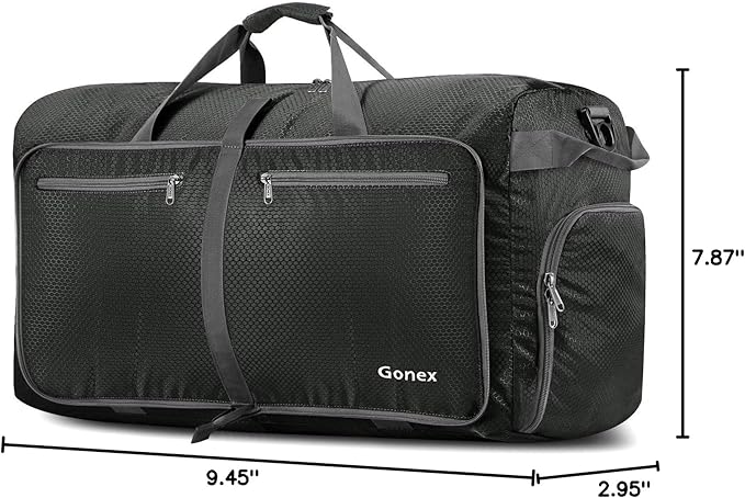 Gonex Large Foldable Travel Duffle Bag with Shoes Compartment, Packable Lightweight Water Repellent Duffel Bag for Camping Gym Weekender Bag