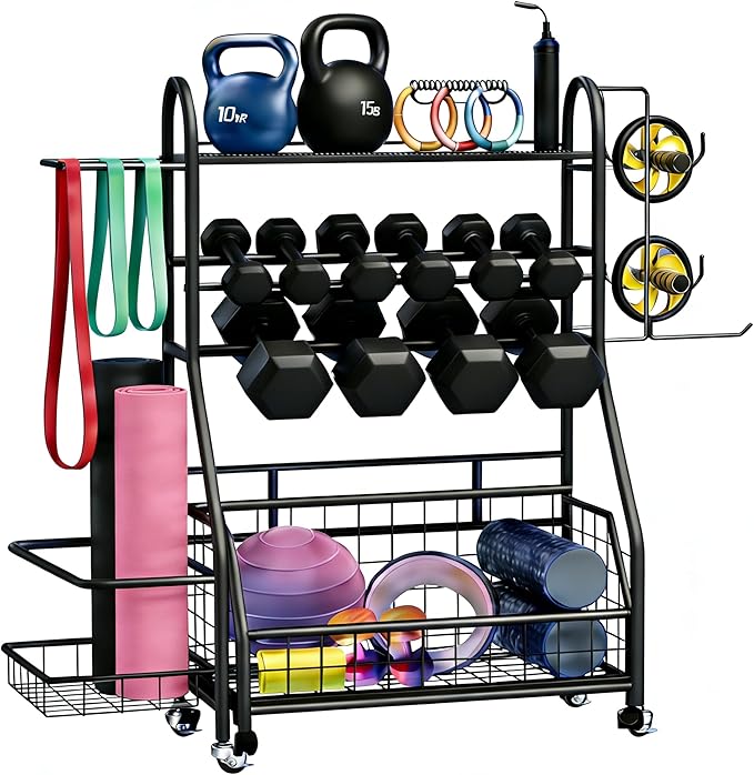 Dumbbell Rack, 400LBS Weight Rack for Dumbbells Kettlebells, Adjustable Home Gym Storage for Yoga Mat&Ball Foam, All in One Workout Equipment Storag for Yoga Studio Home