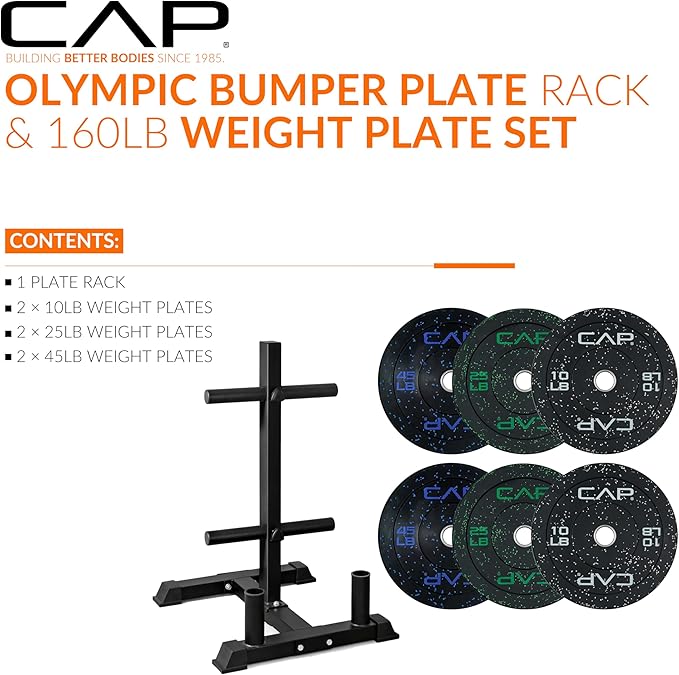 CAP 2-inch Olympic Bumper Plate Weight Set | 100-370 lbs | Multiple Colors | Storage Rack Optional