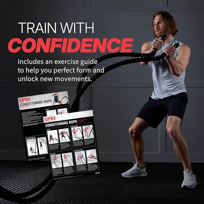 SPRI Battle Rope - Weighted Rope for Strength Training, Working Out, and High-Intensity Workouts for Building Stamina and Endurance - Durable Conditioning Rope - 18ft Long with 1.5" Thickness