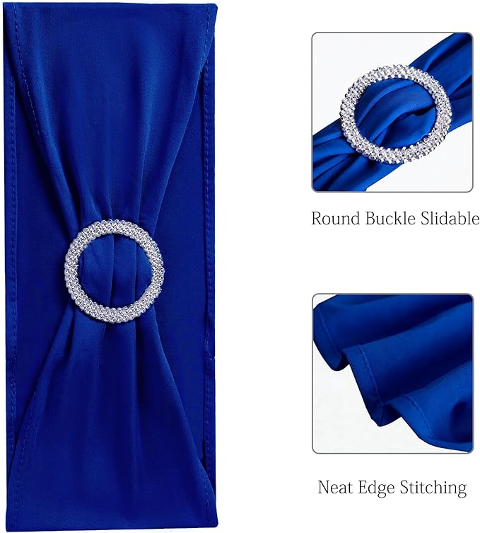 Spandex Royal Blue Chair Sashes 100 Pack Wedding Chair Bands with Buckles Dark Blue Chairs Bows for Party Birthday Bridal Baby Shower Engagement Anniversary Banquet Events Decorations