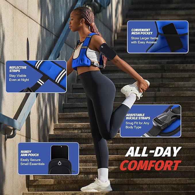 ZELUS Weighted Vest for Women Men, 6/8/12/16/20LB U-Shaped Ergonomic for Even Weight Distribution, Odorless Workout Vest with SGS Certification, Arm Pocket & Back Mesh Pouch for Training & Running