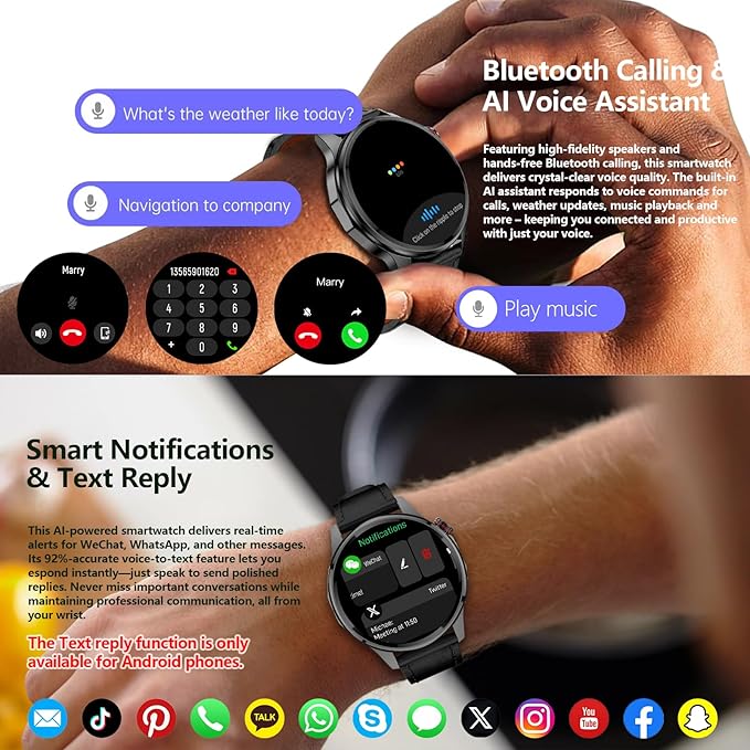 Smart Watch, GPS & Free Maps, AI, Bluetooth Call & Text, Health, Sleep & Fitness Tracker, 100+ Sport Modes, Waterproof, Long Battery Life, Waterproof, Compass, Barometer, 2 Bands Smartwatch for Men
