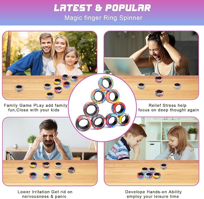 Cevioce Easter Basket Stuffers for Teens Boys Girls 18Pcs Magnetic Rings Fidget Toy Set, ADHD Anxiety Magnetic Fidget Toys Adults Fidget Spinner Rings for Relief, Easter Gifts for Kids Year Old A