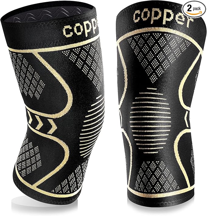 Copper Knee Braces for Women and Men 2 Pack, Knee Compression Sleeve for Knee Pain, Arthritis,ACL, Meniscus Tear, Joint Pain Relief, Knee Support for Running, Working Out, Fitness, Weightlifting-S